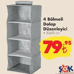 4 BÖLMELİ DOLAP DÜZENLEYİCİ 30X72 CM
